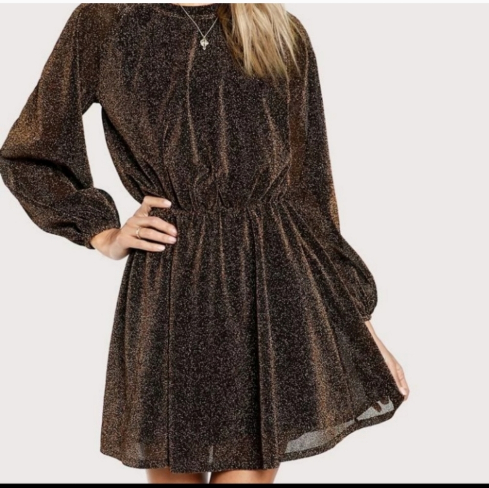 SHEIN Brown Bishop Sleeve Sundress for Cocktail - Picture 5 of 15